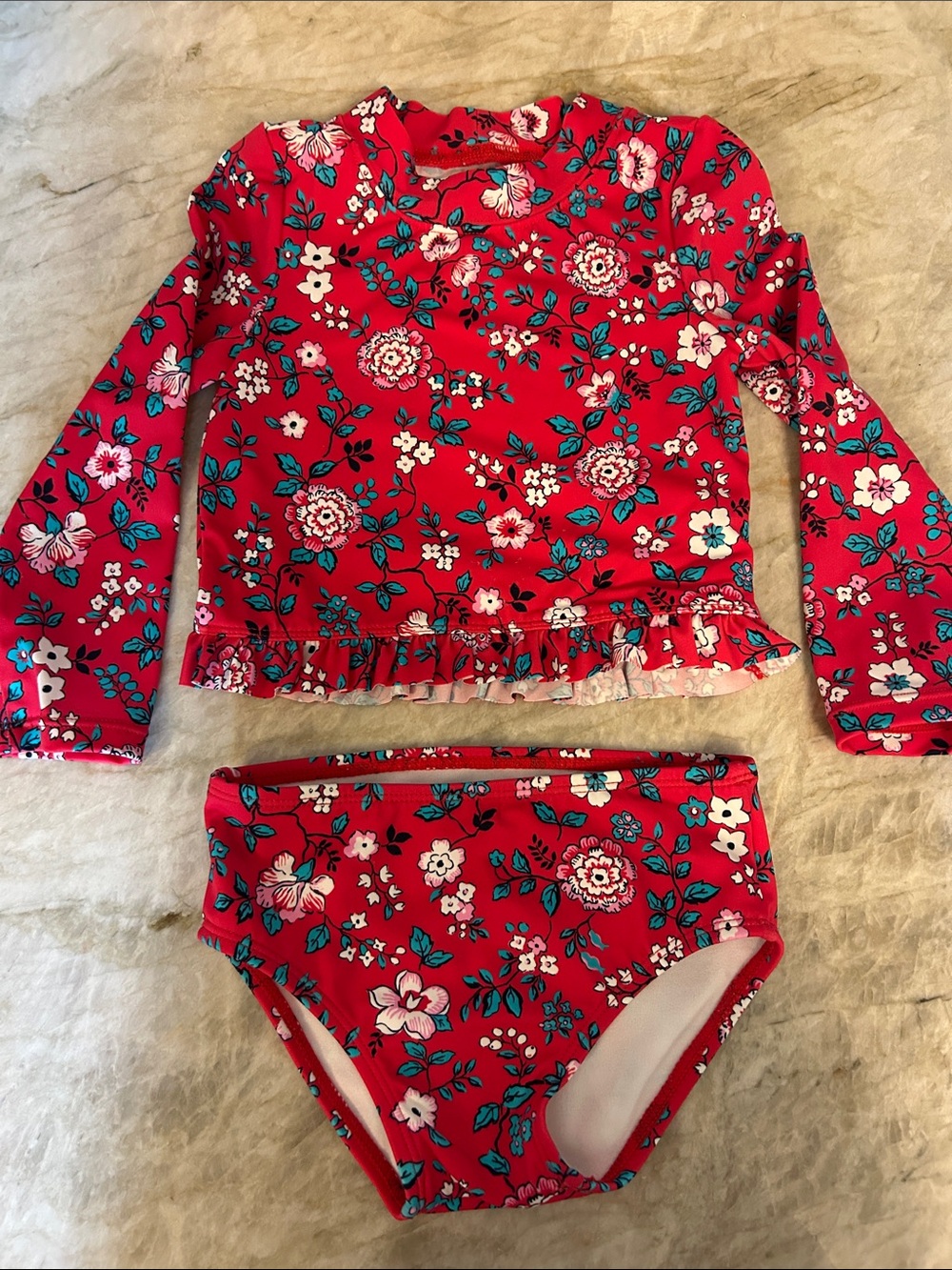 Janie and Jack 18-24M Kids Red Floral Long-Sleeve Swim Set